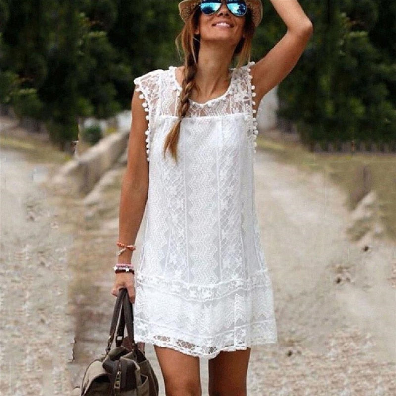 Womens Summer Dresses Summer Lace Mini Party Dresses Tank Female Sexy Club Vestidos Sleeveless Beach Sun Dress