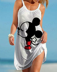 Disney Women&#39;s Summer Camis Party Beach Dress Plus Size 2022 New Pine Needle Vintage Straps Ruffled Mickey Minnie Dress Large