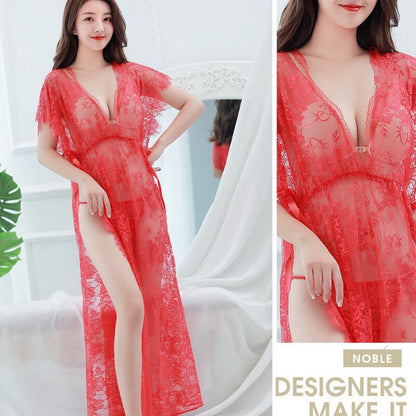 Sexy Long Dress Sleepwear Women Lingerie Porno Lace See Through Nightdress Sex Nightgown Summer Beachwear Bikini Cover Up