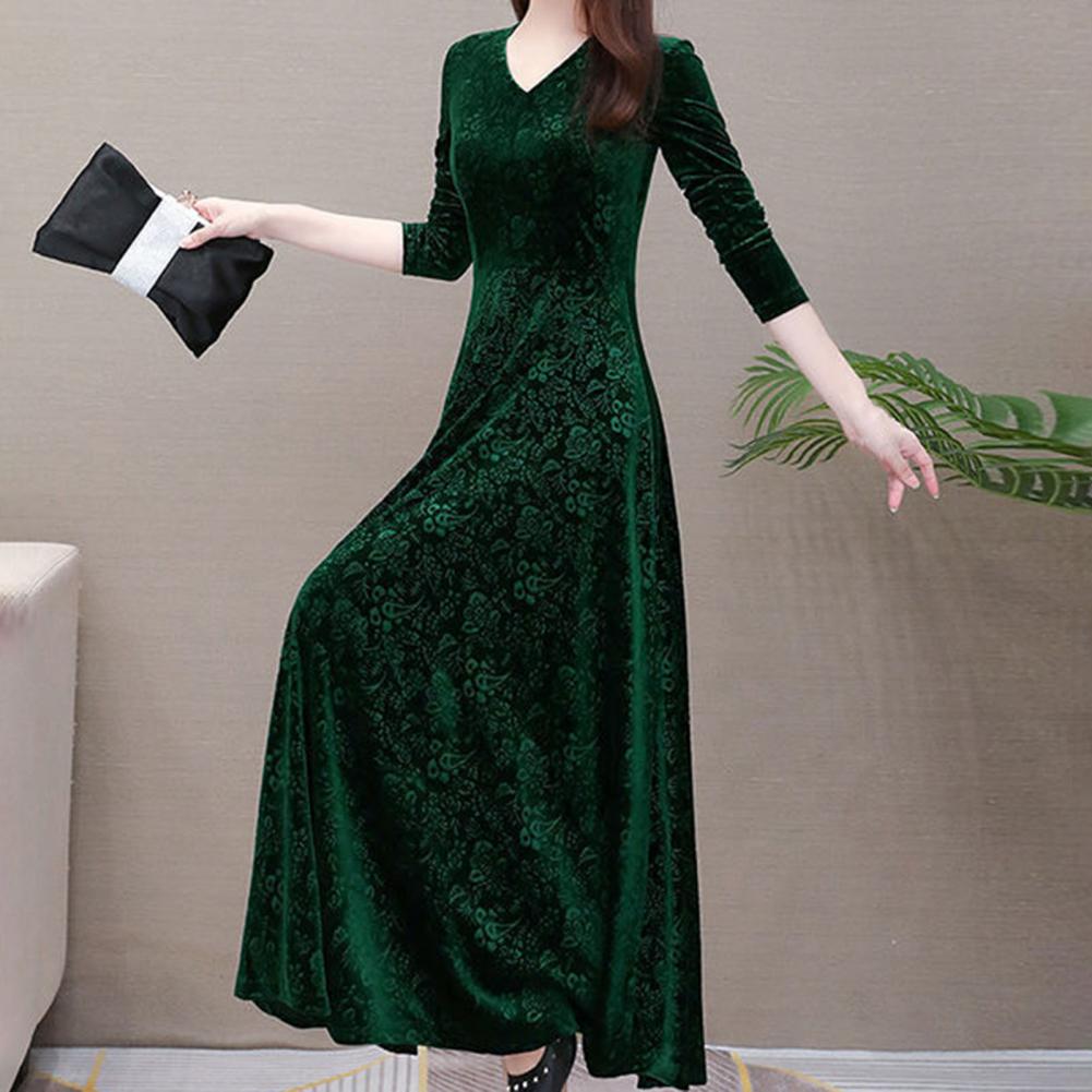 Women&#39;s dress Floral Pattern V Neck robe Spring Elegant Long dresses women Fashion Vestidos for evening dresses