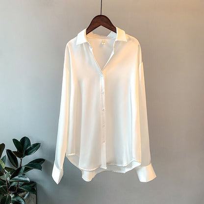 Autumn 2022 Womens Clothing Silk Shirt Vintage Blouse Women Sheer Top Women Long Sleeve Dress Shirt Plus Size Women Overshirt