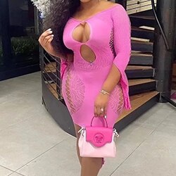 Party Dress Sexy Women Bodycon Dress Perspective Mesh Hollow Out Long Sleeves Sexy Party Queen Clubwear See Through Club Qq640