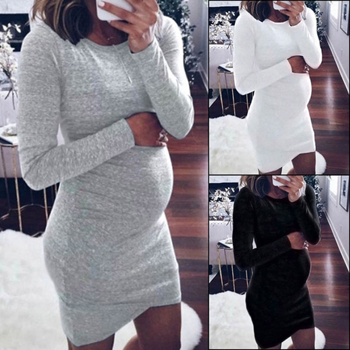 Pregnancy Dresses Pregnant Women Long Sleeve Bodycon Casual Dress Mother Home Clothes Maternity Dress High Quality