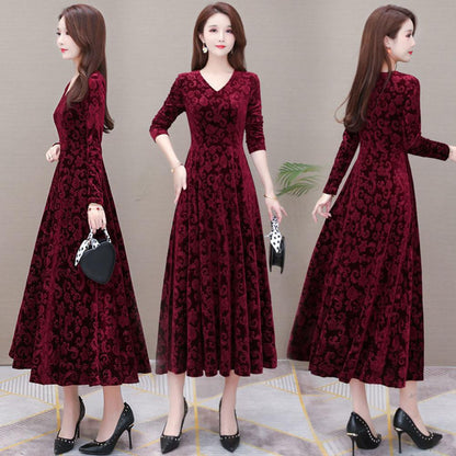 Women&#39;s dress Floral Pattern V Neck robe Spring Elegant Long dresses women Fashion Vestidos for evening dresses