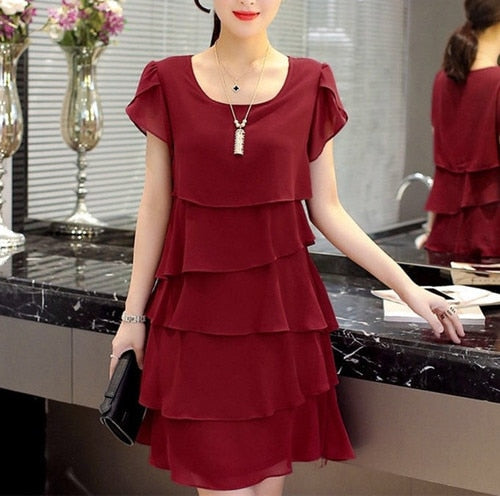 Dress Women Summer Wave Cut Sweet Solid Short Sleeve Slim Casual Clothing Lady All-match Vestido Trendy Simple O-Neck Casual New