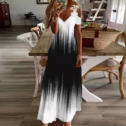 Summer Lace Spaghetti Strap Maxi Dresses Women Bohemian Floral V-Neck Off Shoulder Long Dress Casual Beach Party Robe Vestidos