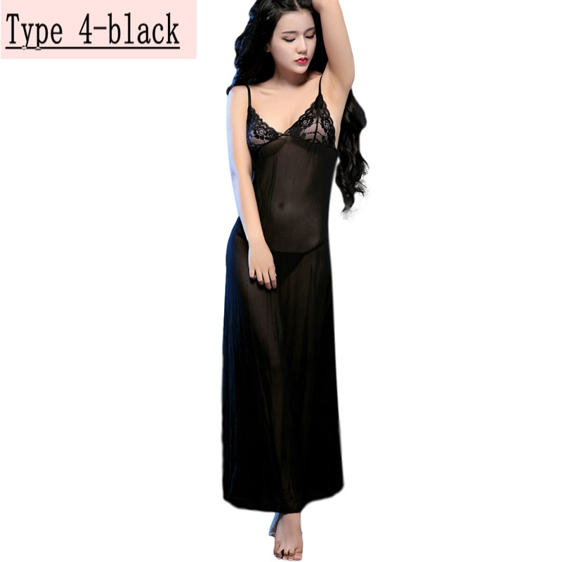 Night Dress Women&#39;s Pajamas Sleepwear Lace Sexy Nightgown See-though Lingerie Nightdress Sleepwear Nightwear Womens Clothing