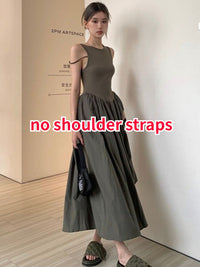 Sleeveless Dress Women Simple All-match New Spring Patchwork Designed A-line Leisure Ankle-length Ins Fashion OOTD Streetwear