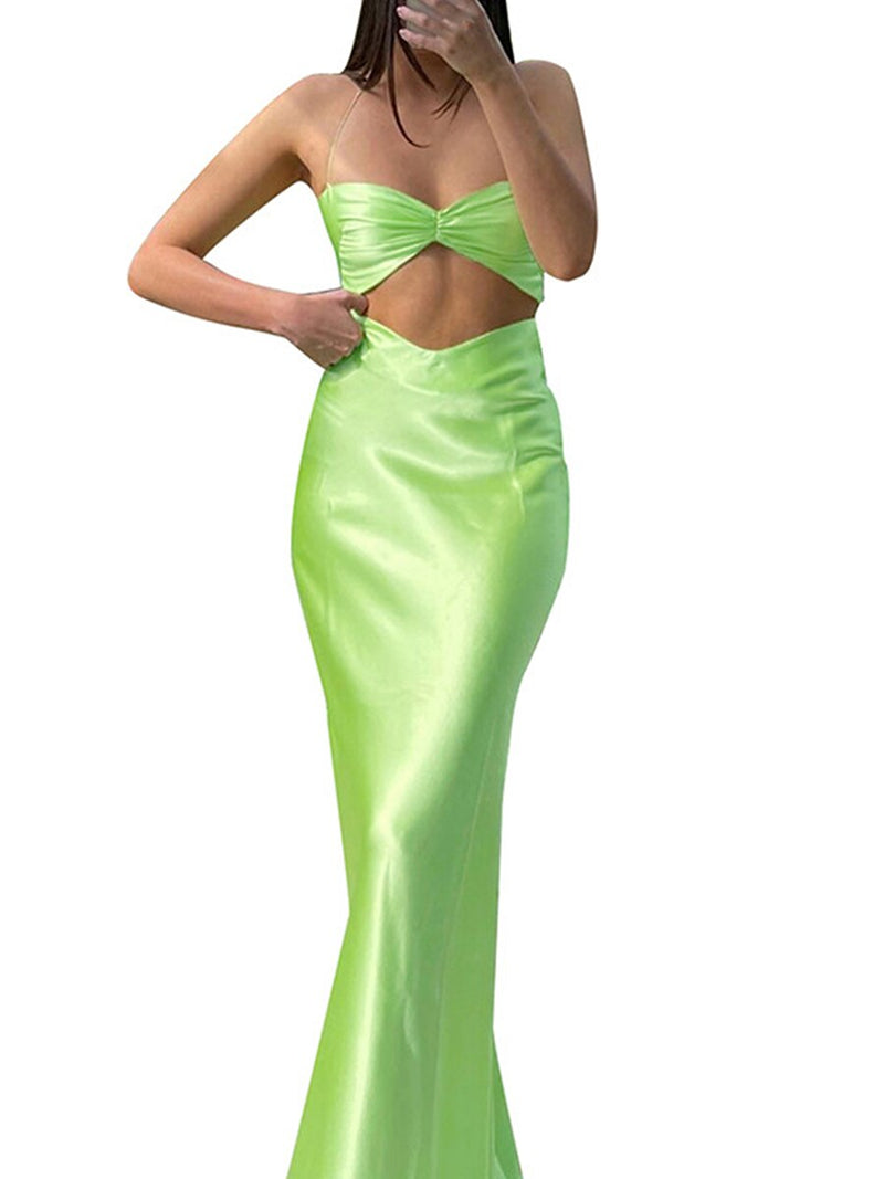Women Summer Sexy Satin Two Pieces Sets Solid Tie-up Halter Camisole Crop Tops+Long Skirts Casual Party Outfits Sets