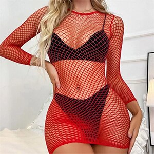 Party Dress Sexy Women Bodycon Dress Perspective Mesh Hollow Out Long Sleeves Sexy Party Queen Clubwear See Through Club Qq640