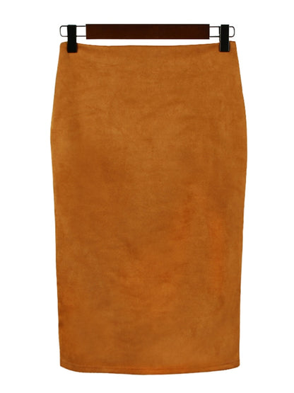 Sexy Multi Color Suede Midi Pencil Skirt Women 2021 Fashion Elastic High Waist Office Lady Bodycon Skirts Saias