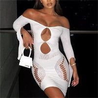 Party Dress Sexy Women Bodycon Dress Perspective Mesh Hollow Out Long Sleeves Sexy Party Queen Clubwear See Through Club Qq640