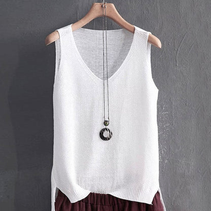 Blusas Mujer De Moda 2021 Blouse Women Summer Sleeveless Knitted Blouse Shirt Women Clothes V-neck Blouse Women Tops Shirts C855