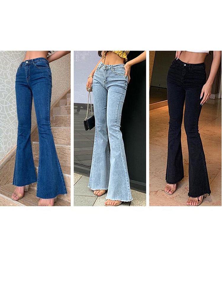 2022 New Ladies Jeans Trousers Retro High Waist Stretch Pants Fashion Tall Thin Street Skinny Flare Pantalon Denim Pants S-XL