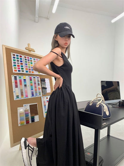 Sleeveless Dress Women Simple All-match New Spring Patchwork Designed A-line Leisure Ankle-length Ins Fashion OOTD Streetwear