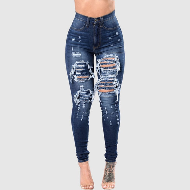 Women Stretch Ripped Distressed Skinny High Waist Denim Pants