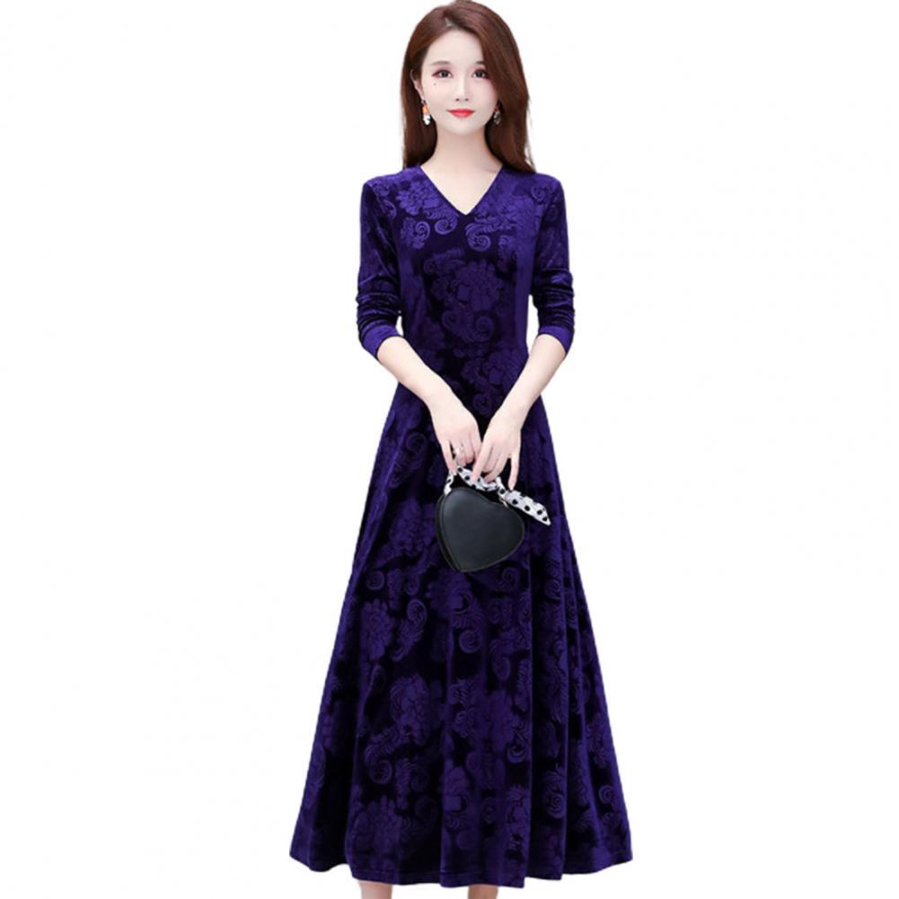 Women&#39;s dress Floral Pattern V Neck robe Spring Elegant Long dresses women Fashion Vestidos for evening dresses