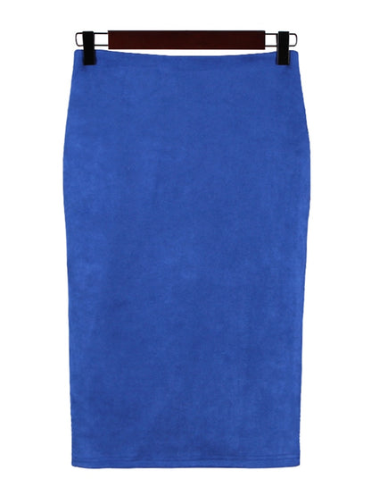 Sexy Multi Color Suede Midi Pencil Skirt Women 2021 Fashion Elastic High Waist Office Lady Bodycon Skirts Saias