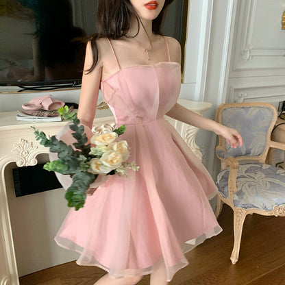 Mesh Sleeveless Mini Dresses Women Summer Elegant Sexy Cute Holidy High Waist A-line Harajukiu Stylish Aesthetic Korean Style