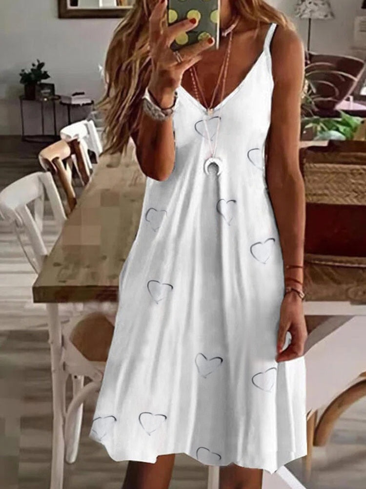Women Slip Dress Summer V Neck Sleeveless Feather Pineapple Hearted Floral Print Loose Party Vestidos S-5XL Oversized MYJ168091