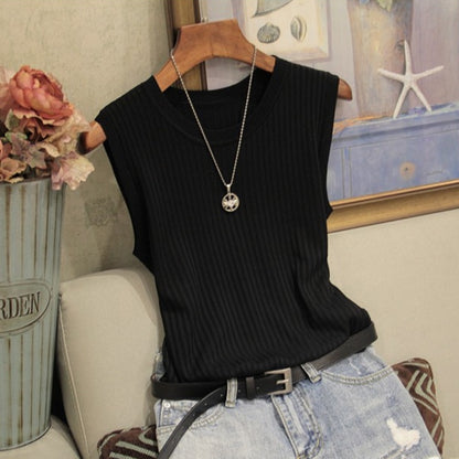 Fashion Woman Blouse 2021 Summer Sleeveless Blouse Women O-neck Knitted Blouse Shirt Women Clothes Womens Tops And Blouses C853