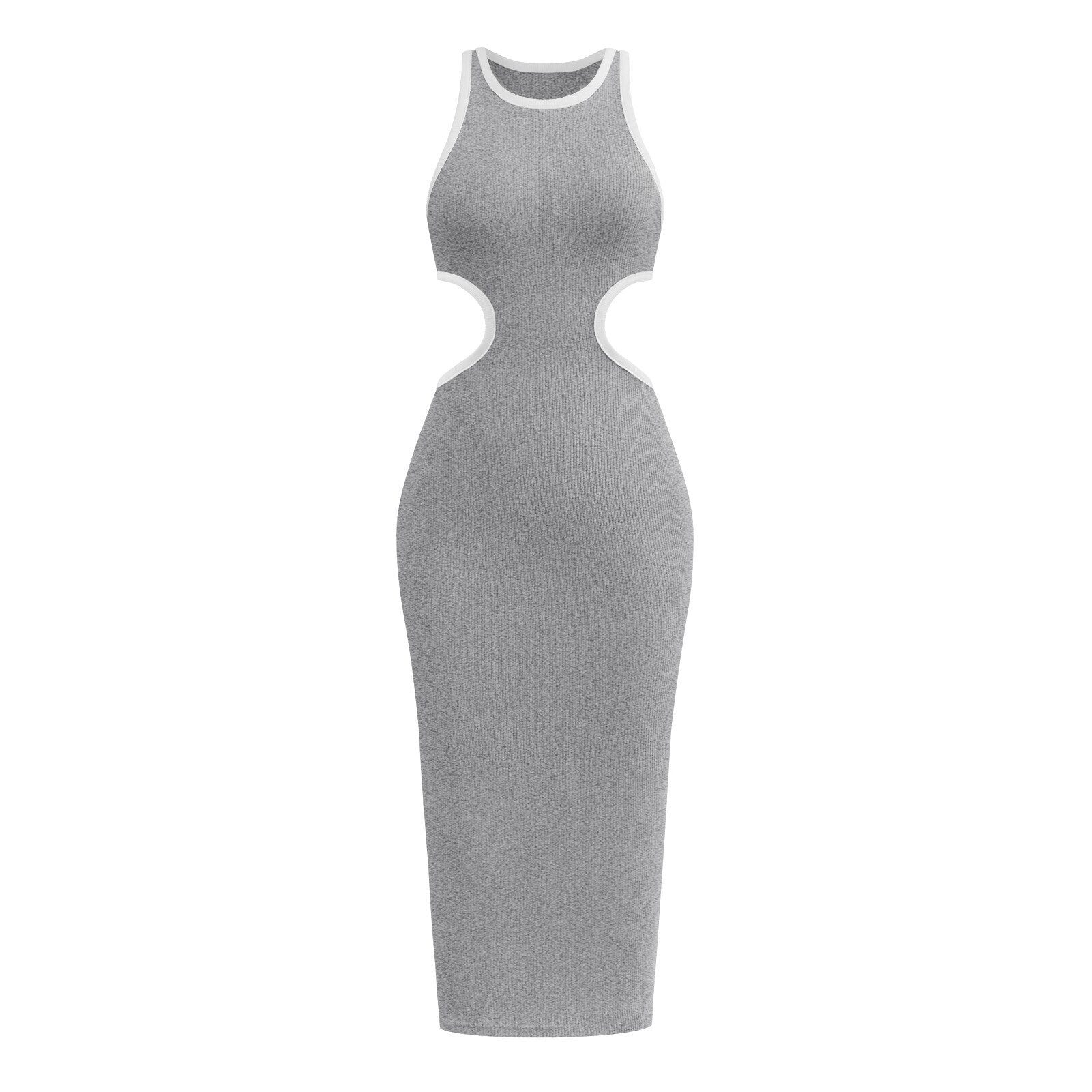 Valiamcep Women's 2023 Summer Sleeveless Midi Dress Crew Neck Waist Cut Out Split Slit Tank Dress Ribbed Bodycon Dress