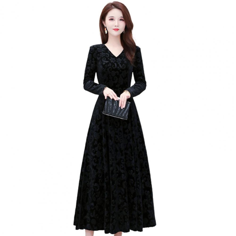 Women&#39;s dress Floral Pattern V Neck robe Spring Elegant Long dresses women Fashion Vestidos for evening dresses