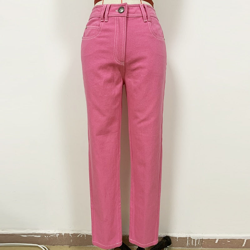 HIGH QUANLITY Newest 2023 Fashion Designer Jeans Women&#39;s Cool Colorful Top Stitching Contrast Denim Pencil Pants
