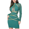 Women Sexy Bodycon Dress Round Neck Long Sleeve Mesh Patchwork See-through Dress for Nightclub Party