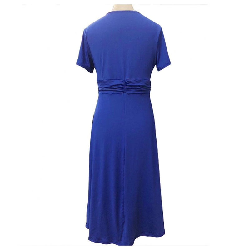 Elegant Women Solid Color Short Sleeve V Neck Asymmetric Hem Waist Tight Midi Party Dress Ladies Evening Vestidos