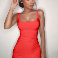 2022 Square Neck Sleeveless Shoulder Bodycon Mini Dress Basic Women Summer Black Backless Party Sexy Yellow Clubwear Dresses