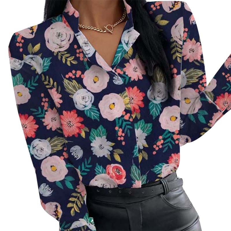 Female Casual Plus Size Blouses Floral Print Blouse Women Clothes Stand Collar Long Sleeve Office Lady Shirts Tops