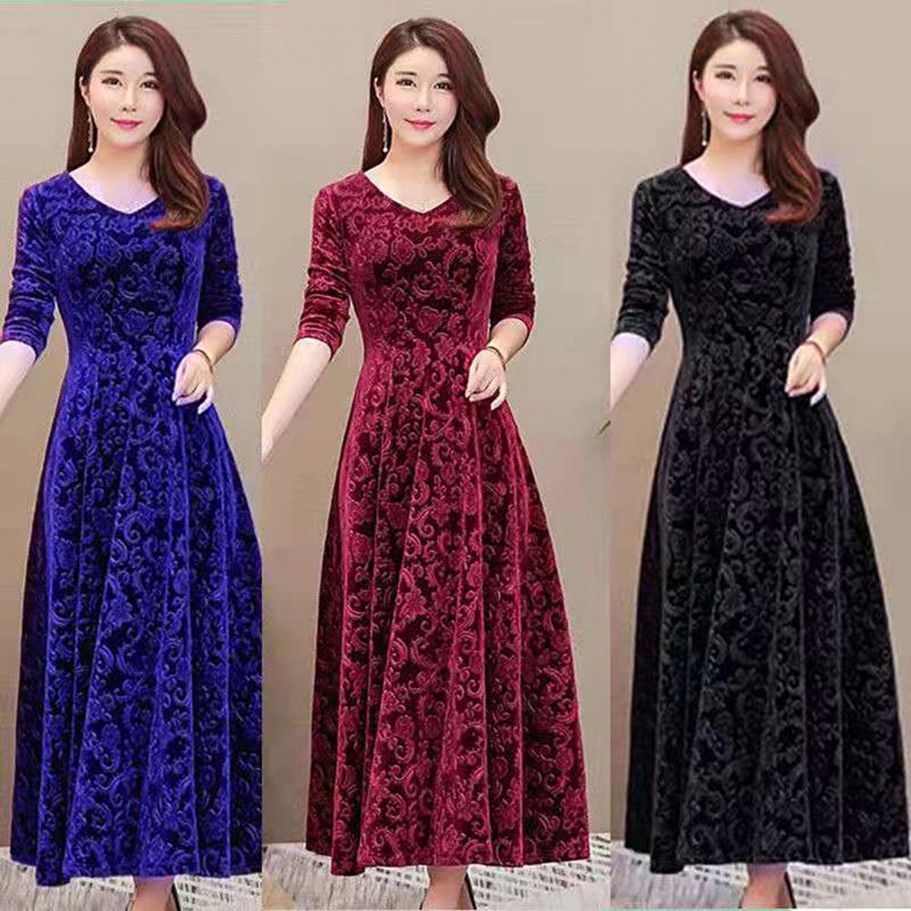 Women&#39;s dress Floral Pattern V Neck robe Spring Elegant Long dresses women Fashion Vestidos for evening dresses