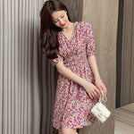 V-Neck Floral Print Dress For Women Spring Summer Fashion Fresh Short Sleeve  Elegant A-Line Dress