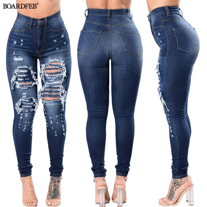 Women Ripped Jeans High Waist Stretch Skinny Slim Fit Female Pencil Y2K Pants Destroyed Denim Pants Ladies Casual Hole Trousers