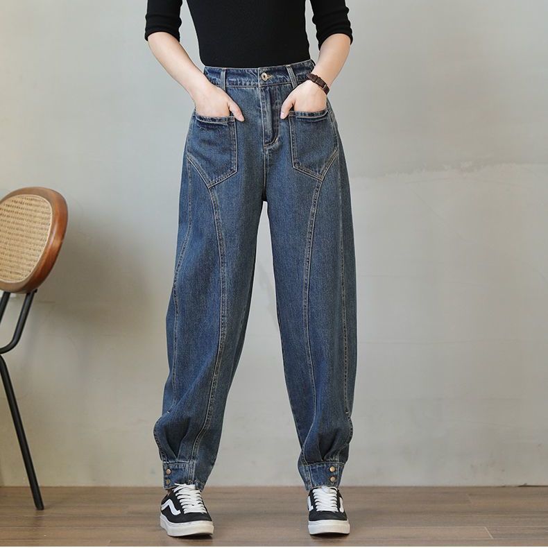 Pocket Solid Color Overalls Jeans Women&#39;s Y2K Street Retro Loose Wide-Leg Overalls Couple Casual Joker Mopping Jeans Pants Women