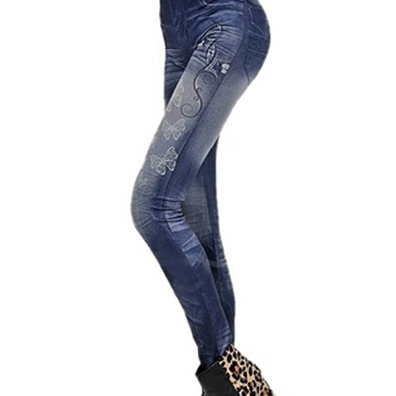 2023 New Sexy Womens Denim Snowflake Skinny Stretch Pants Fashion Soft Tights Leggings Black and Blue Woman jeans