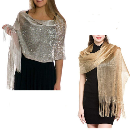 Luxury Female Solid Color Shinning Metallic Wedding Shawl