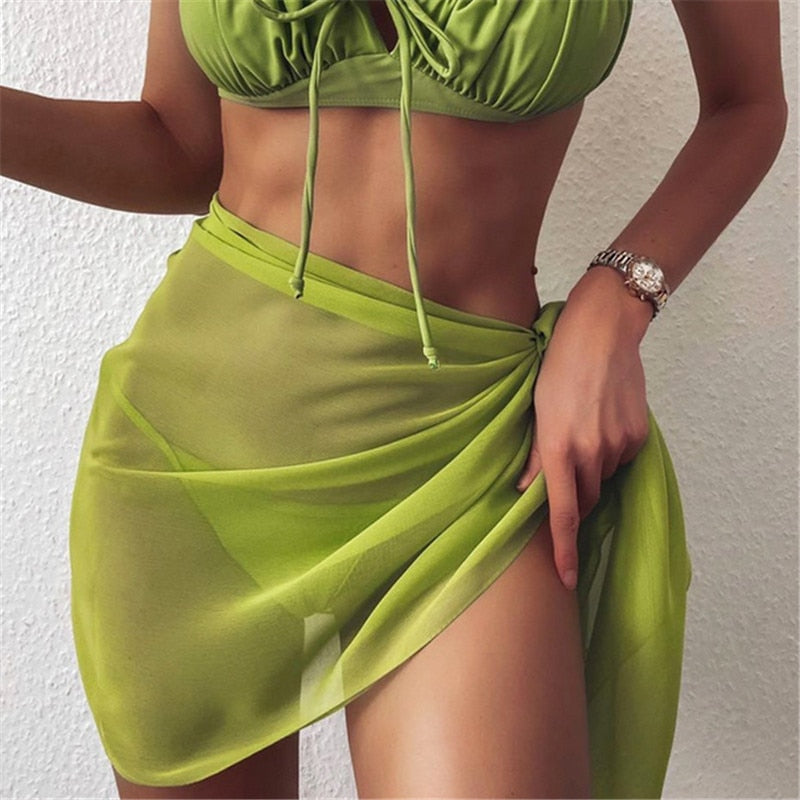 iTranyee Sexy Women Chiffon Swimwear Pareo Scarf Cover Up Wrap Kaftan Sarong Beach Wear Candy color Bikinis Cover-Ups Skirts y2k