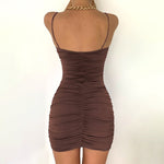 Sexy Ladies Bodycon Dress Women Solid Fashion Knot Spaghetti Straps Backless High Waist Hollow Ruched Short Vestidos Party Club