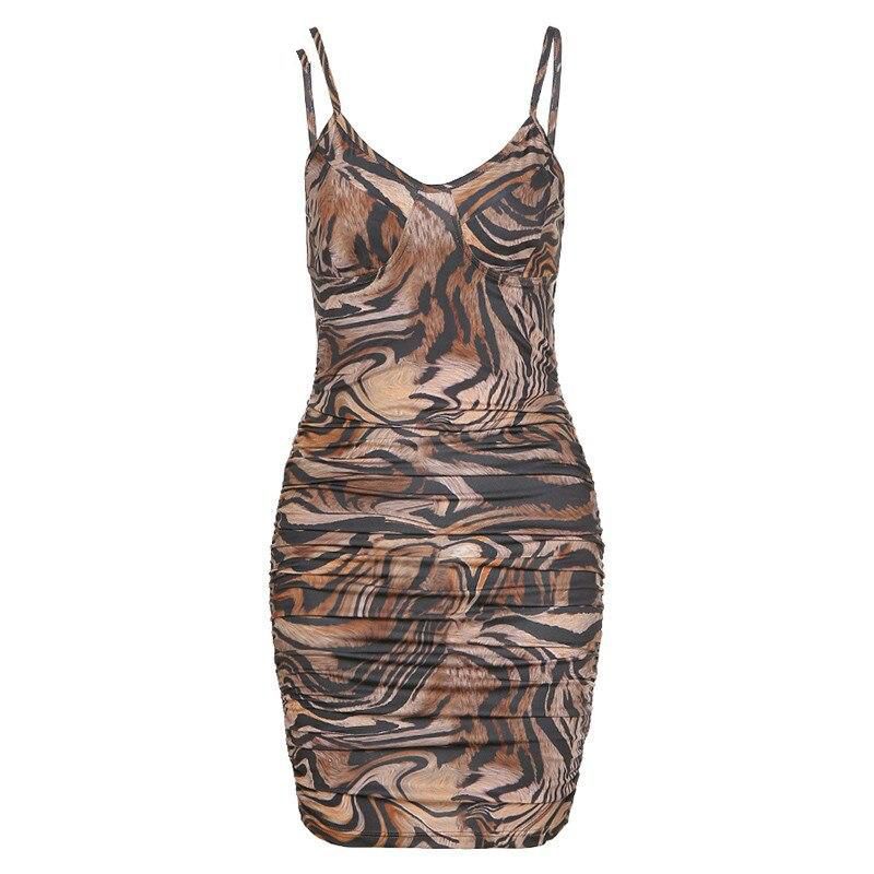 V-neck sleeveless camisole bandage elastic skinny slim fashion mini dresses tiger print partywear outfit