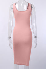 Rosy Sleeveless Buttons Ribbed Knit Bodycon Midi Dress