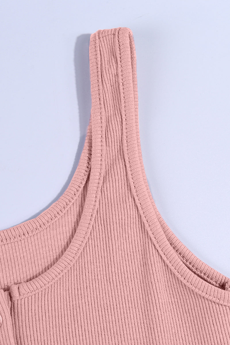 Rosy Sleeveless Buttons Ribbed Knit Bodycon Midi Dress