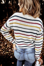 Striped Drop Sleeve Crew Neck Knit Sweater