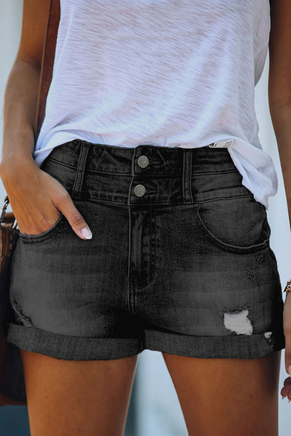 Cuffed High Rise Denim Shorts