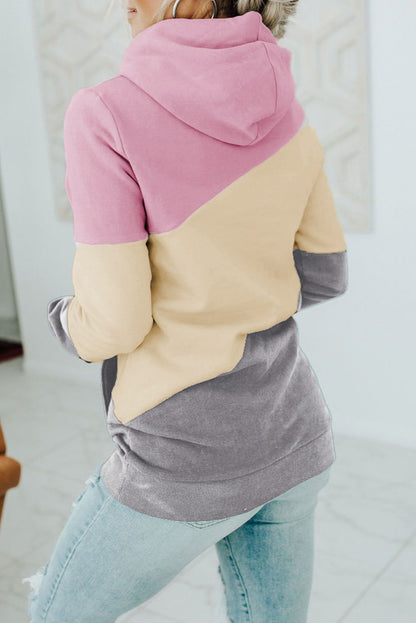 Pink Colorblock Pocketed Hoodie