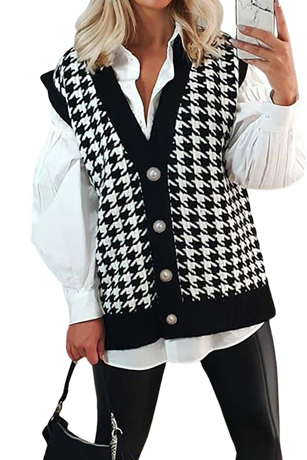 Houndstooth Vest Cardigan