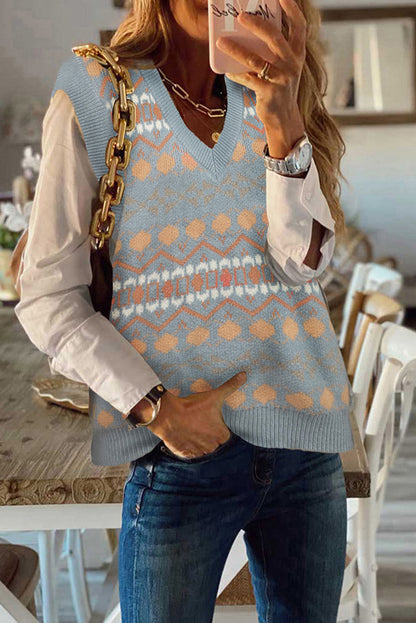 Tribal Print V Neck Knitted Sweater Vest