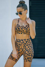 Charcoal Leopard Print Sports Bra Shorts Set
