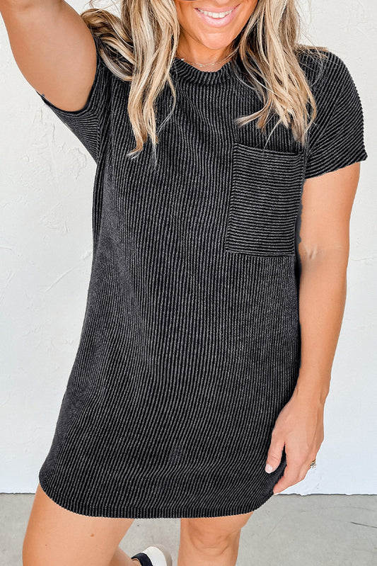 Striped Ribbed Knit T-shirt Shift Dress